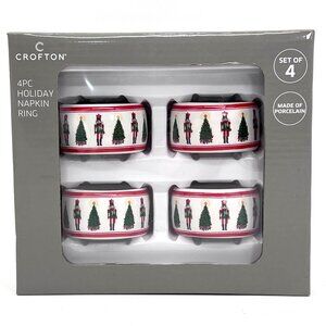Crofton 4Pc Holiday Porcelain Napkin Rings With Nutcracker Christmas Tree Design